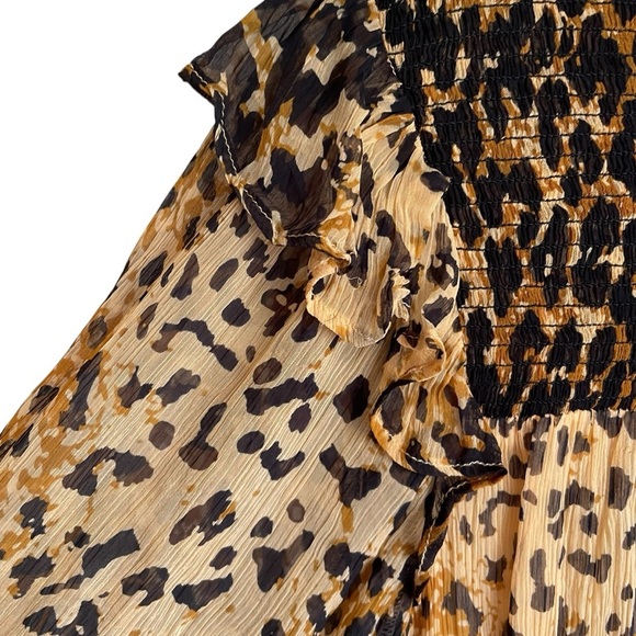 Free People Leo combo leopard print long sleeve sheer blouse size M NWOT - Picture 7 of 15